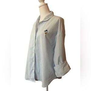 Forever 21 embroidered Donald Duck blue pinstripe cozy button up pajama top S